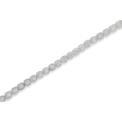 .925 Sterling Silver 1.0 Cttw Diamond Miracle-Set Square Milgrain 7" Link Tennis Bracelet (I-J Color, I3 Clarity) by Bids.com