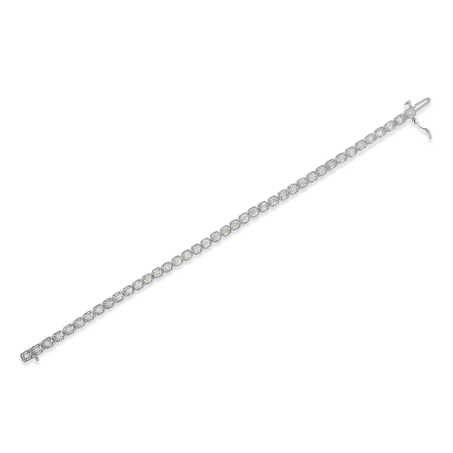 .925 Sterling Silver 1.0 Cttw Diamond Miracle-Set Square Milgrain 7" Link Tennis Bracelet (I-J Color, I3 Clarity) by Bids.com