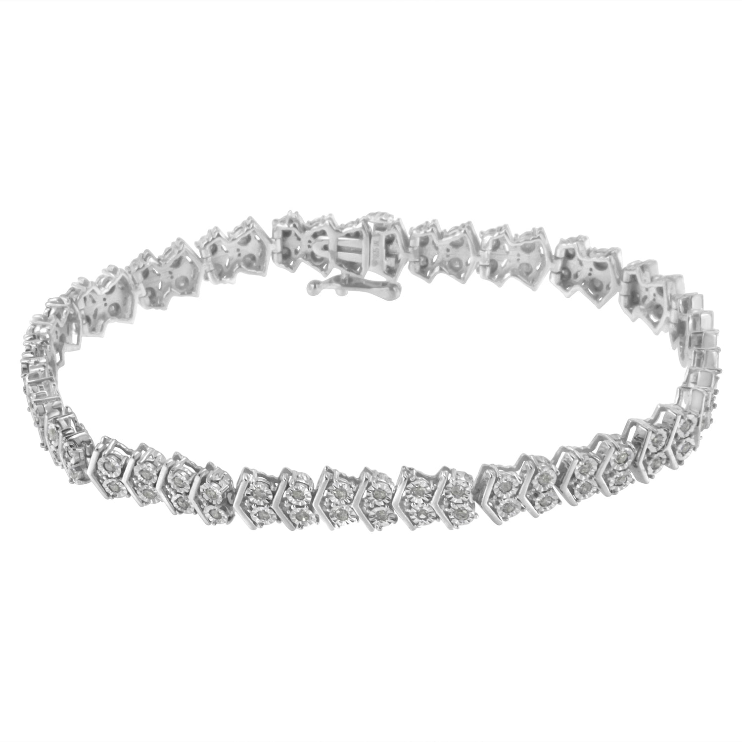 .925 Sterling Silver 1.0 cttw Diamond "Arrow" Shape Tennis Link Bracelet (I-J Color, I3 Clarity) -7.25" by Bids.com