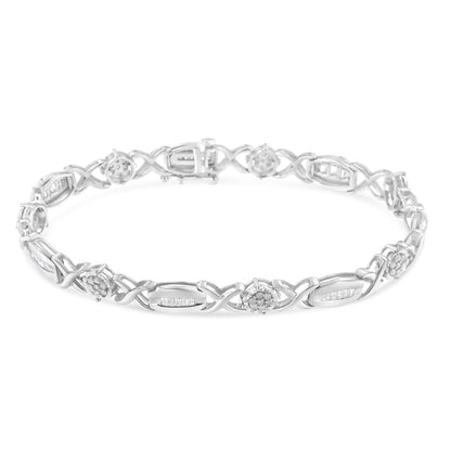 .925 Sterling Silver 1.0 Cttw Round-Cut and Baguette-Cut Diamond X-Link Bracelet (I-J Color, I1-I2 Clarity) - 7" by Bids.com