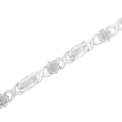 .925 Sterling Silver 1.0 Cttw Round-Cut and Baguette-Cut Diamond X-Link Bracelet (I-J Color, I1-I2 Clarity) - 7" by Bids.com