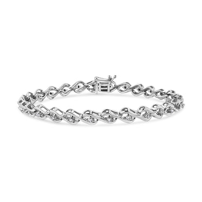 .925 Sterling Silver 1/10 Cttw Round-Cut Diamond Links of Flame Bracelet (I-J Color, I3) - 7.25" by Bids.com
