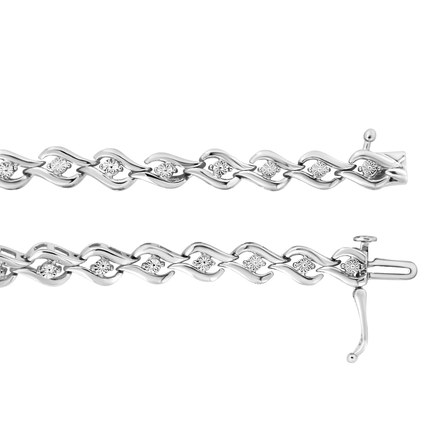 .925 Sterling Silver 1/10 Cttw Round-Cut Diamond Links of Flame Bracelet (I-J Color, I3) - 7.25" by Bids.com