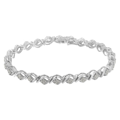 Sterling Silver Diamond Cluster Link Bracelet (1 cttw, I-J Color, I2-I3 Clarity) by Bids.com