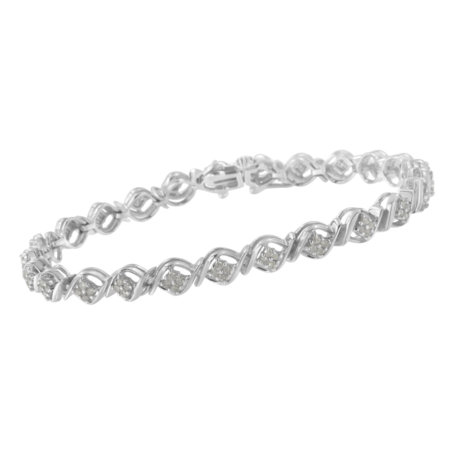 Sterling Silver Diamond Cluster Link Bracelet (1 cttw, I-J Color, I2-I3 Clarity) by Bids.com