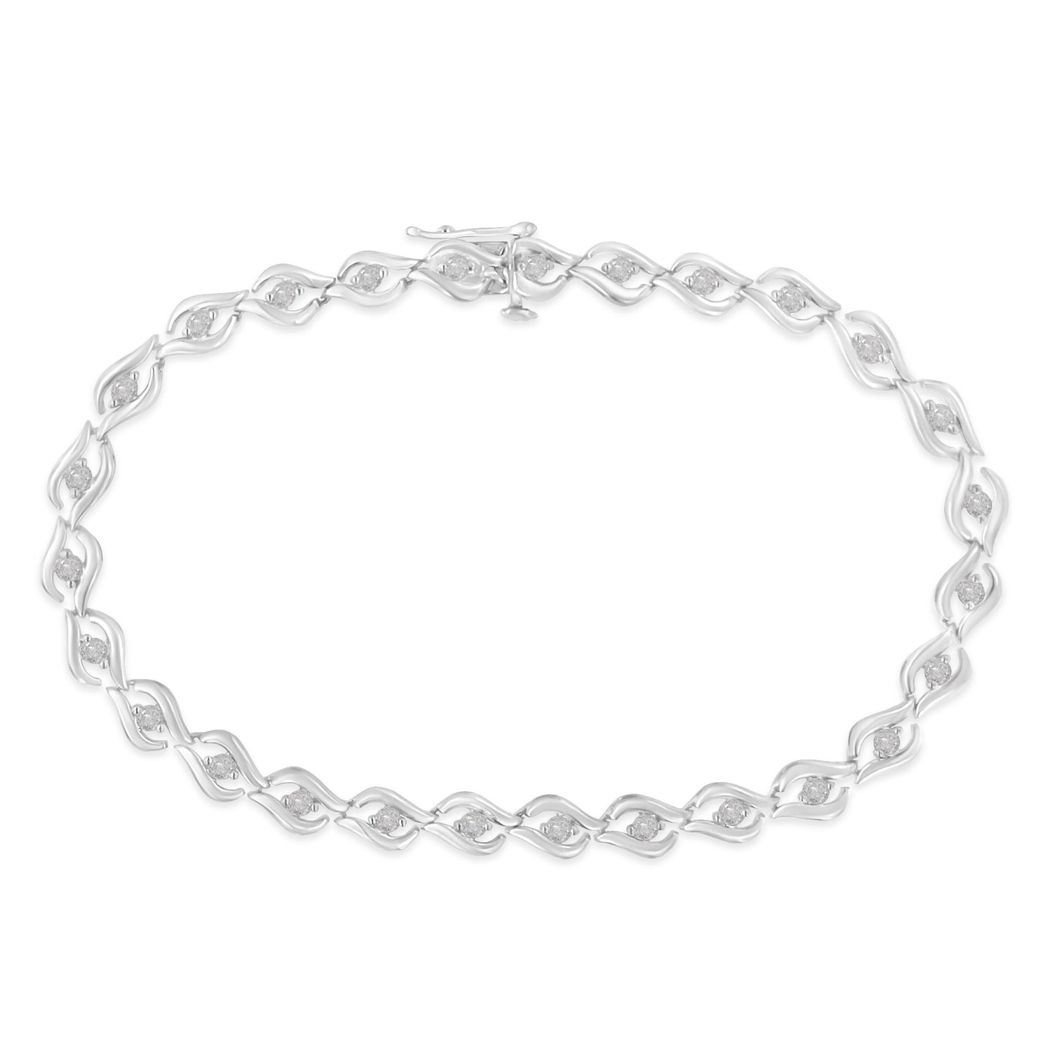 .925 Sterling Silver 1/2 Cttw Rose Cut Diamond Almond Shape Link Tennis Bracelet (I-J Color, I3 Clarity) - 7â€Â  DestGlow