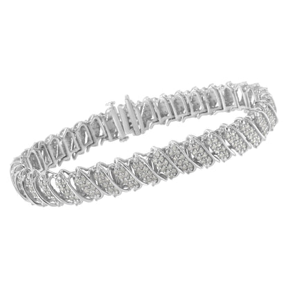 .925 Sterling Silver 3.0 Cttw Diamond Multi Row Cluster Slanted Wave Link 7-Â¼â€ Tennis Bracelet (I-J Color, I2-I3 Clarity) by Bids.com