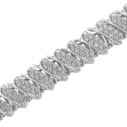 .925 Sterling Silver 3.0 Cttw Diamond Multi Row Cluster Slanted Wave Link 7-Â¼â€ Tennis Bracelet (I-J Color, I2-I3 Clarity) by Bids.com