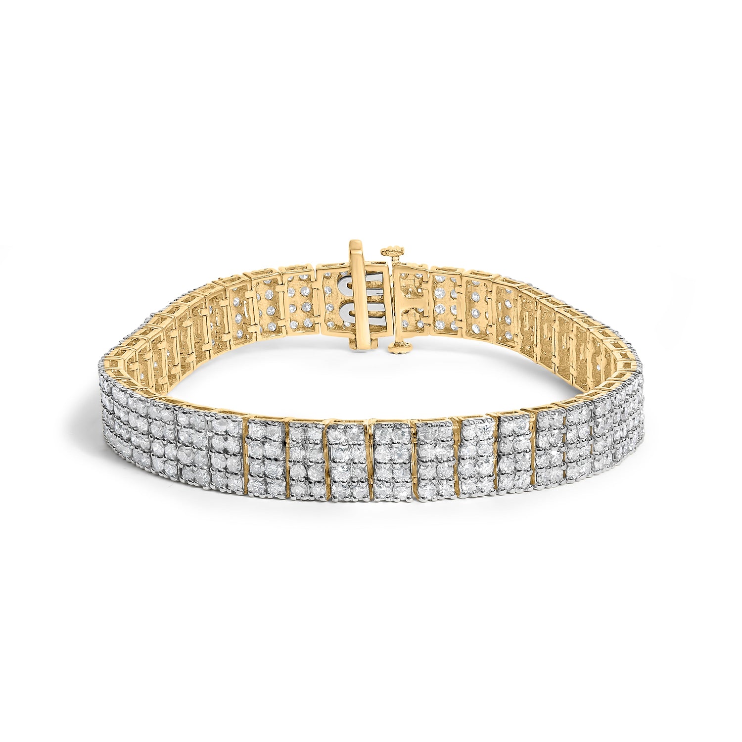 IGI Certified 14K Yellow Gold Plated Sterling Silver 10.0 Cttw Faint Brown Diamond 4 Row Tennis Bracelet