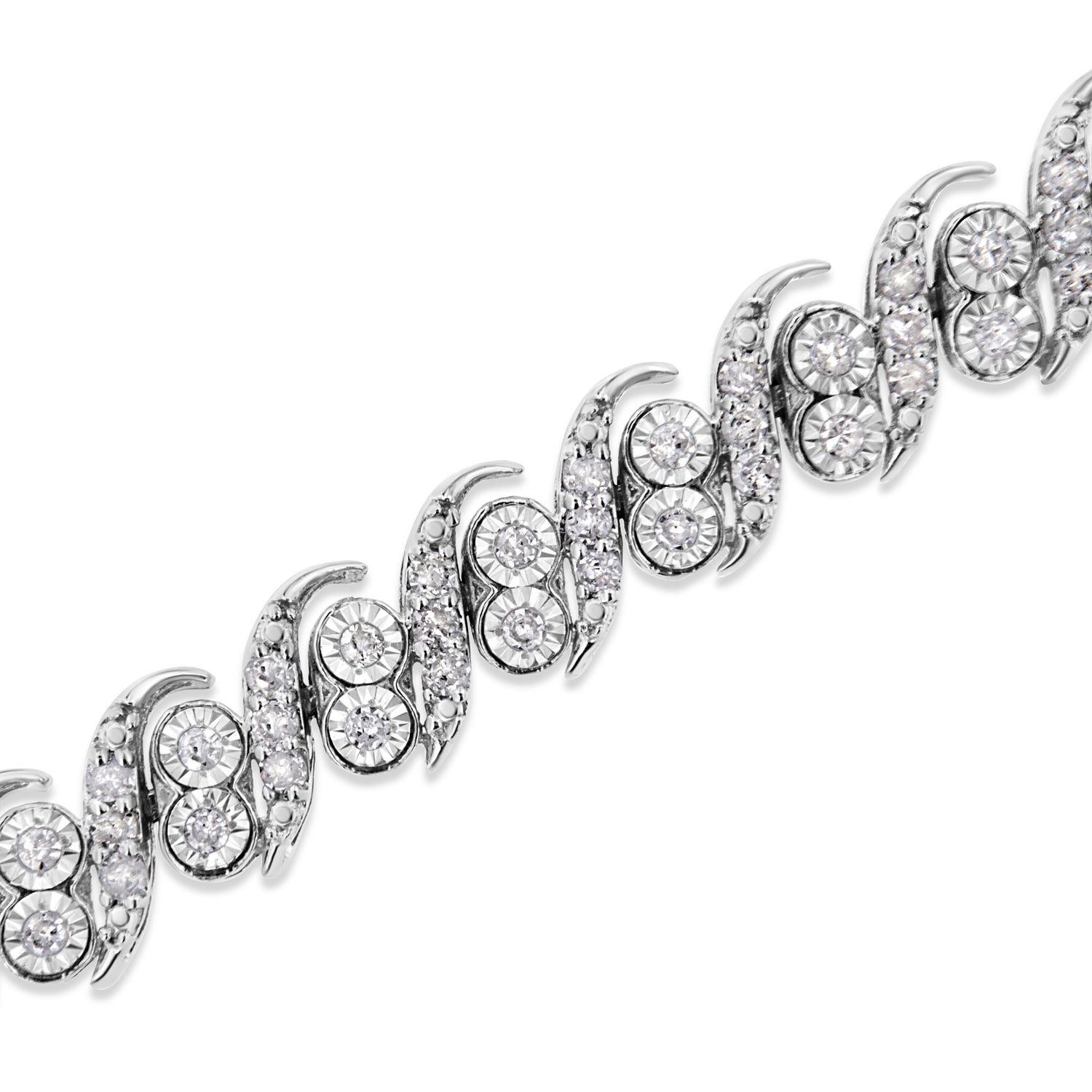 .925 Sterling Silver 2.0 Cttw Round-Cut Diamond "S" Link Bracelet (I-J Color, I3 Clarity) - 7.25" by Bids.com