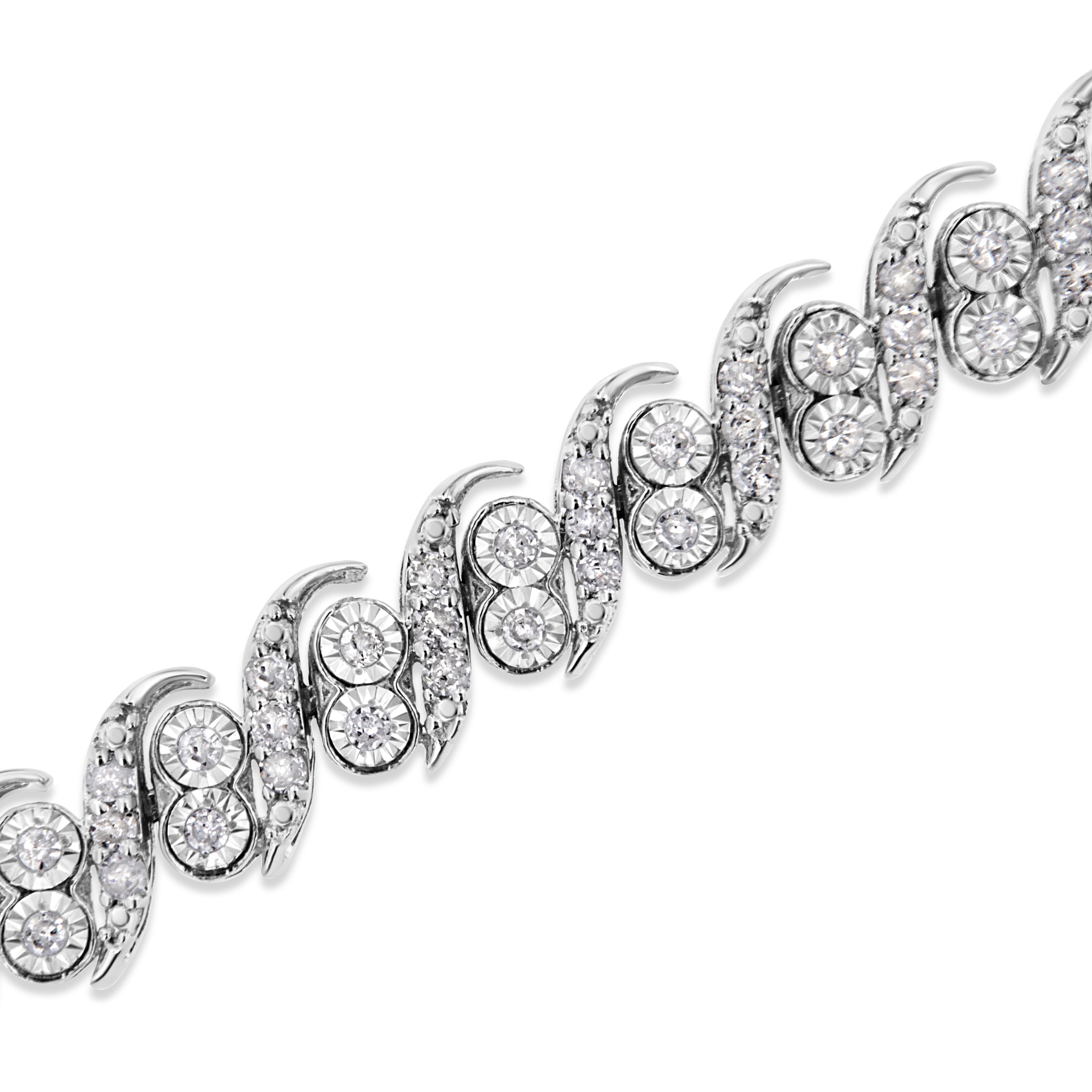 .925 Sterling Silver 2.0 Cttw Round-Cut Diamond "S" Link Bracelet (I-J Color, I3 Clarity) - 7.25" by Bids.com