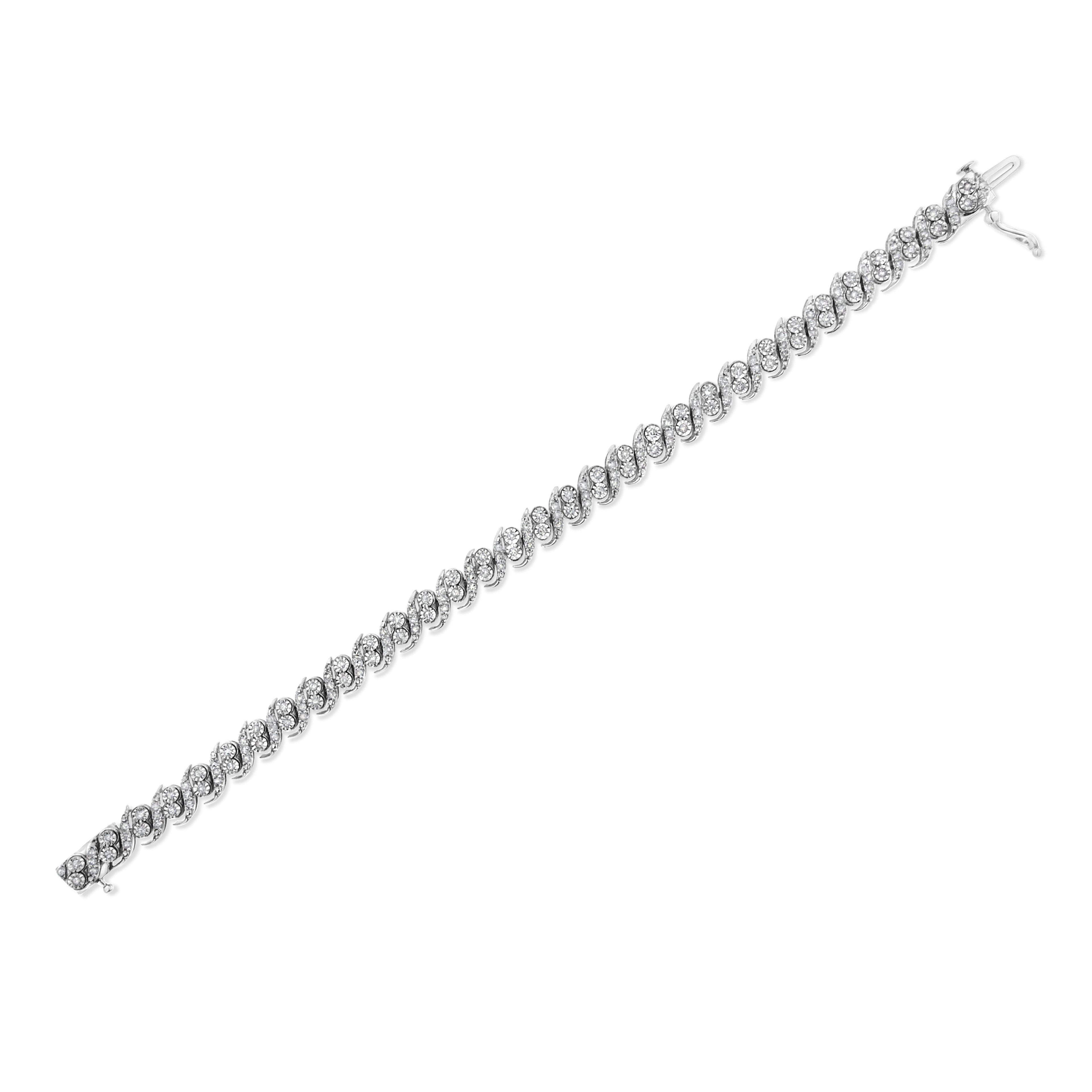 .925 Sterling Silver 2.0 Cttw Round-Cut Diamond "S" Link Bracelet (I-J Color, I3 Clarity) - 7.25" by Bids.com