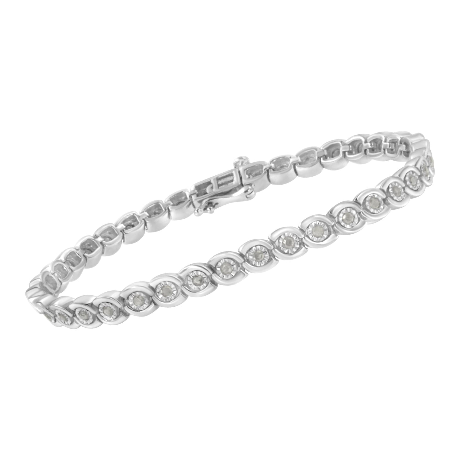 .925 Sterling Silver 1.0 cttw Miracle Set Diamond Spiraling Bezel Link Bracelet(I-J Color, I3 Clarity) -7.25" by Bids.com