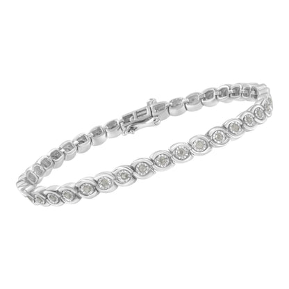 .925 Sterling Silver 1.0 cttw Miracle Set Diamond Spiraling Bezel Link Bracelet(I-J Color, I3 Clarity) -7.25" by Bids.com