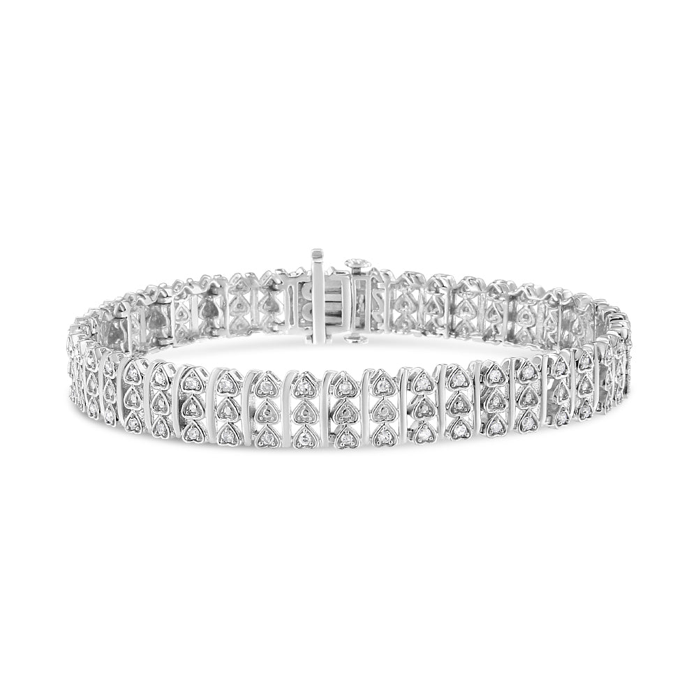 .925 Sterling Silver 1.00 Cttw Diamond Multi Row Heart Link Bracelet (H-I Color, I1-I2 Clarity) - 7.25" Inches by Bids.com