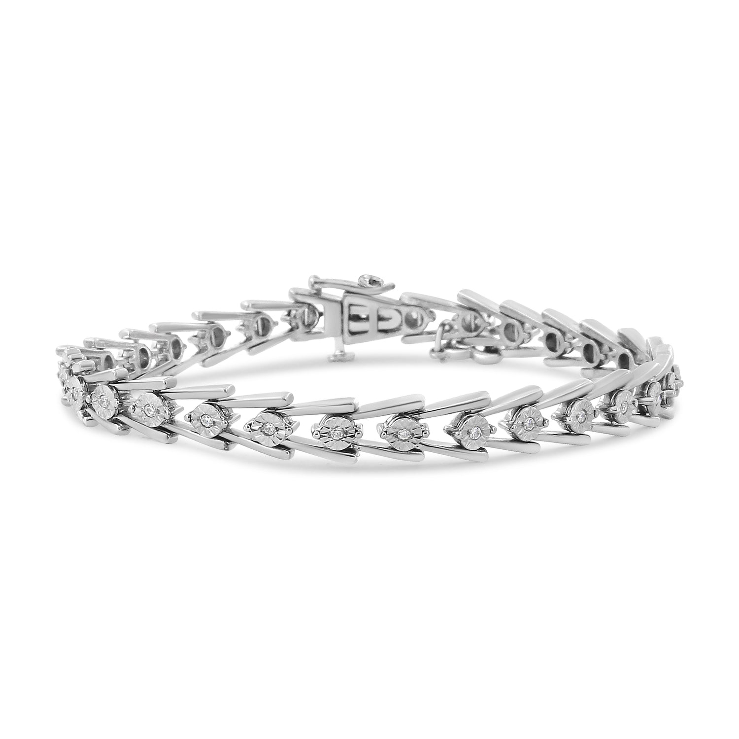 .925 Sterling Silver Diamond Miracle-Set Double Swoosh Milgrain Style Tennis Bracelet (1/2 cttw, I-J Color, I3 Clarity) - Size 7.75" by Bids.com