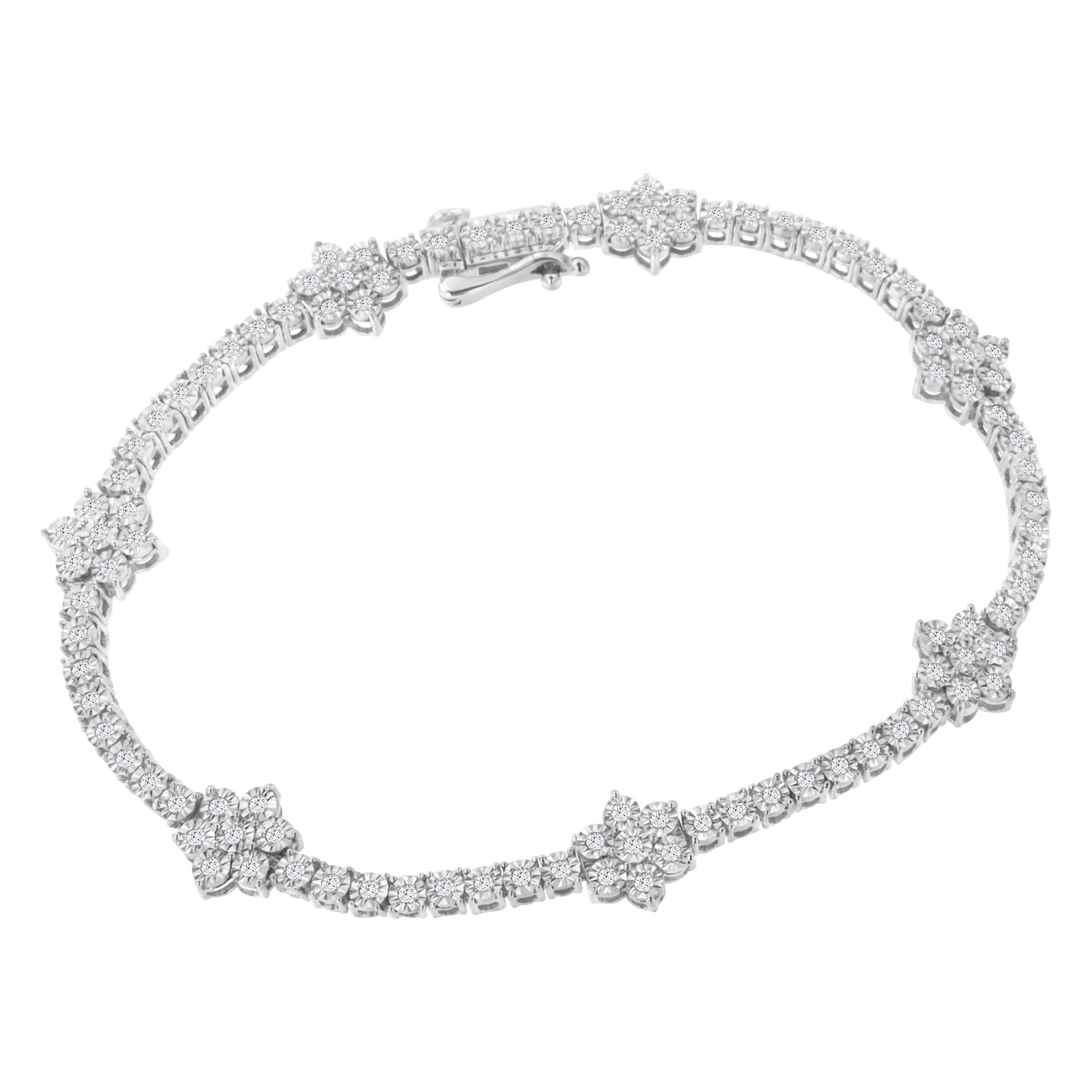 .925 Sterling Silver 1.0 cttw Miracle-Set Diamond Floral Station Tennis Bracelet (I-J Color, I3 Clarity) - 7-1/2" by Bids.com