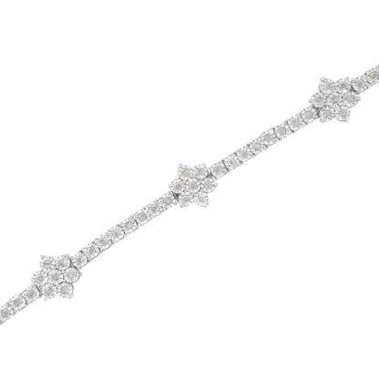 .925 Sterling Silver 1.0 cttw Miracle-Set Diamond Floral Station Tennis Bracelet (I-J Color, I3 Clarity) - 7-1/2" by Bids.com