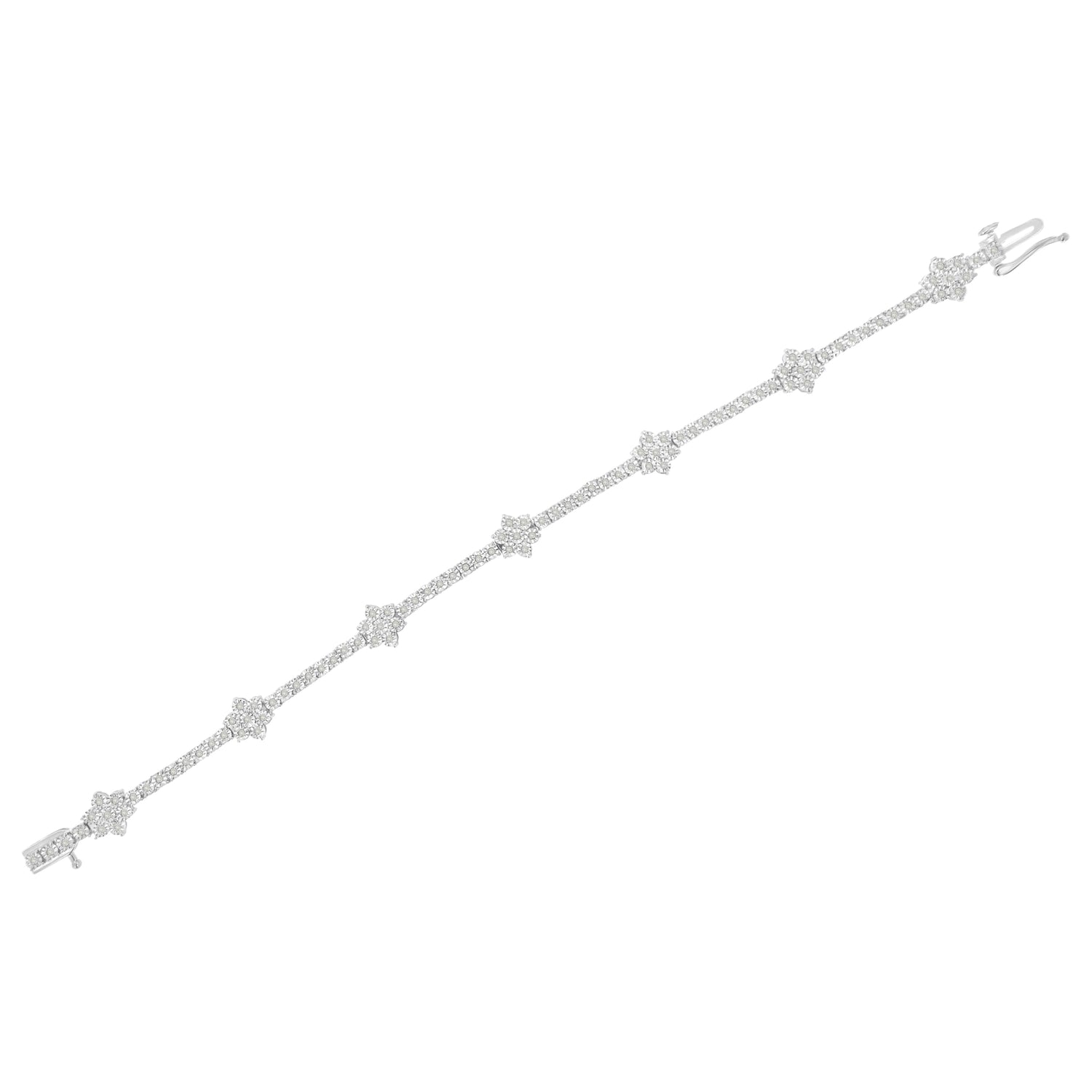 .925 Sterling Silver 1.0 cttw Miracle-Set Diamond Floral Station Tennis Bracelet (I-J Color, I3 Clarity) - 7-1/2" by Bids.com