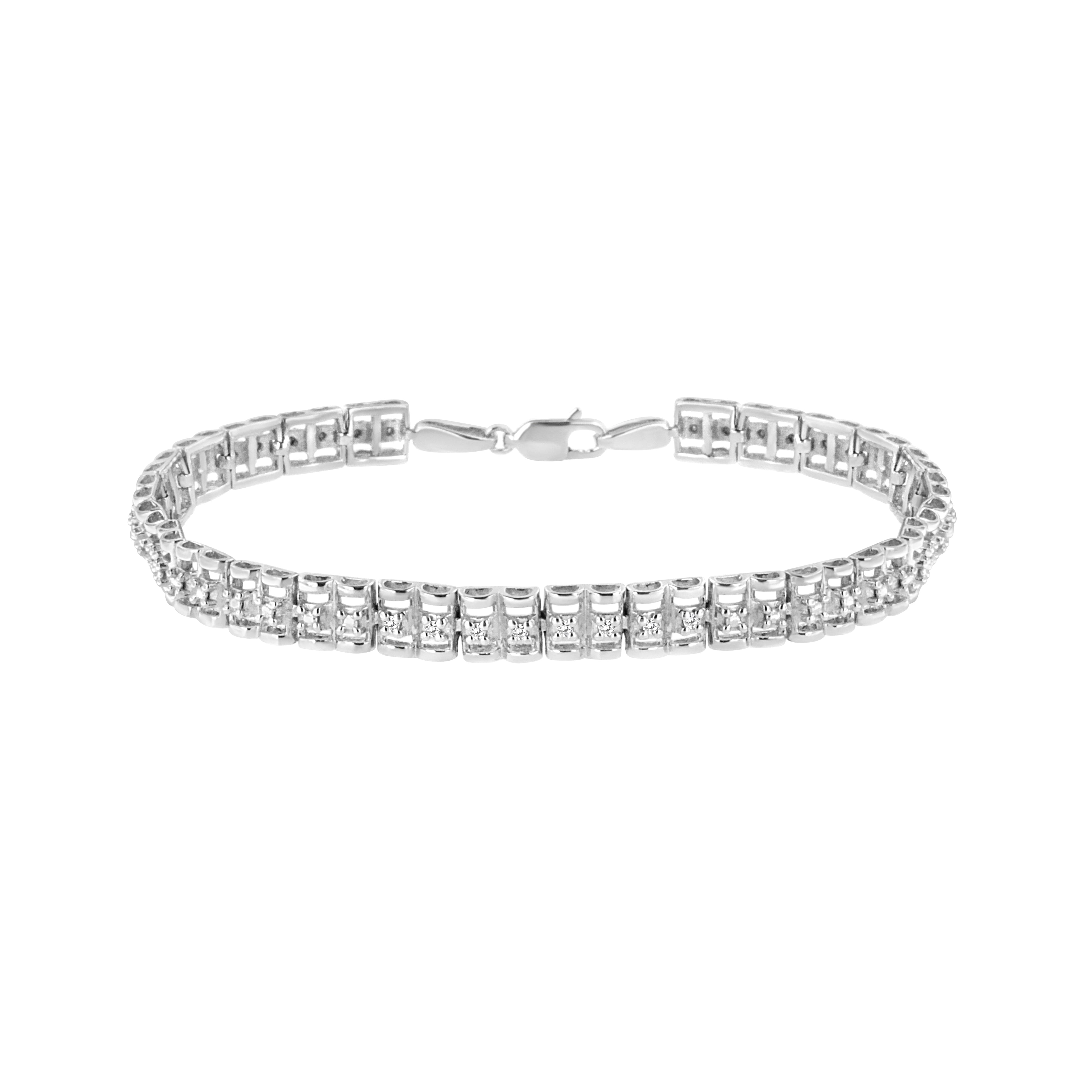 .925 Sterling Silver 1/10 Cttw Diamond Double-Link 7" Rolex Tennis Bracelet (I-J Color, I3 Clarity)  DestGlow