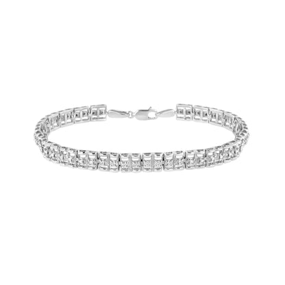 .925 Sterling Silver 1/10 Cttw Diamond Double-Link 7" Rolex Tennis Bracelet (I-J Color, I3 Clarity)  DestGlow