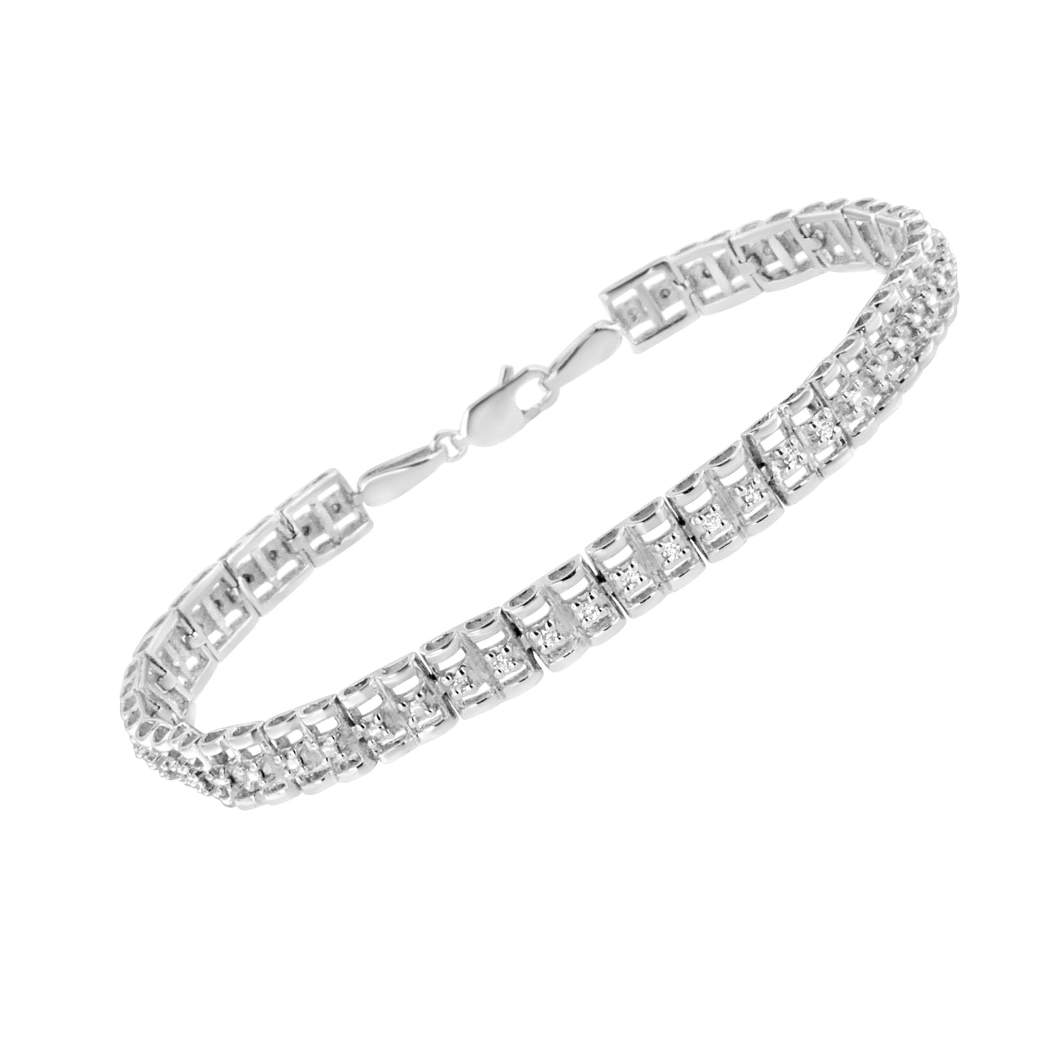.925 Sterling Silver 1/10 Cttw Diamond Double-Link 7" Rolex Tennis Bracelet (I-J Color, I3 Clarity)  DestGlow