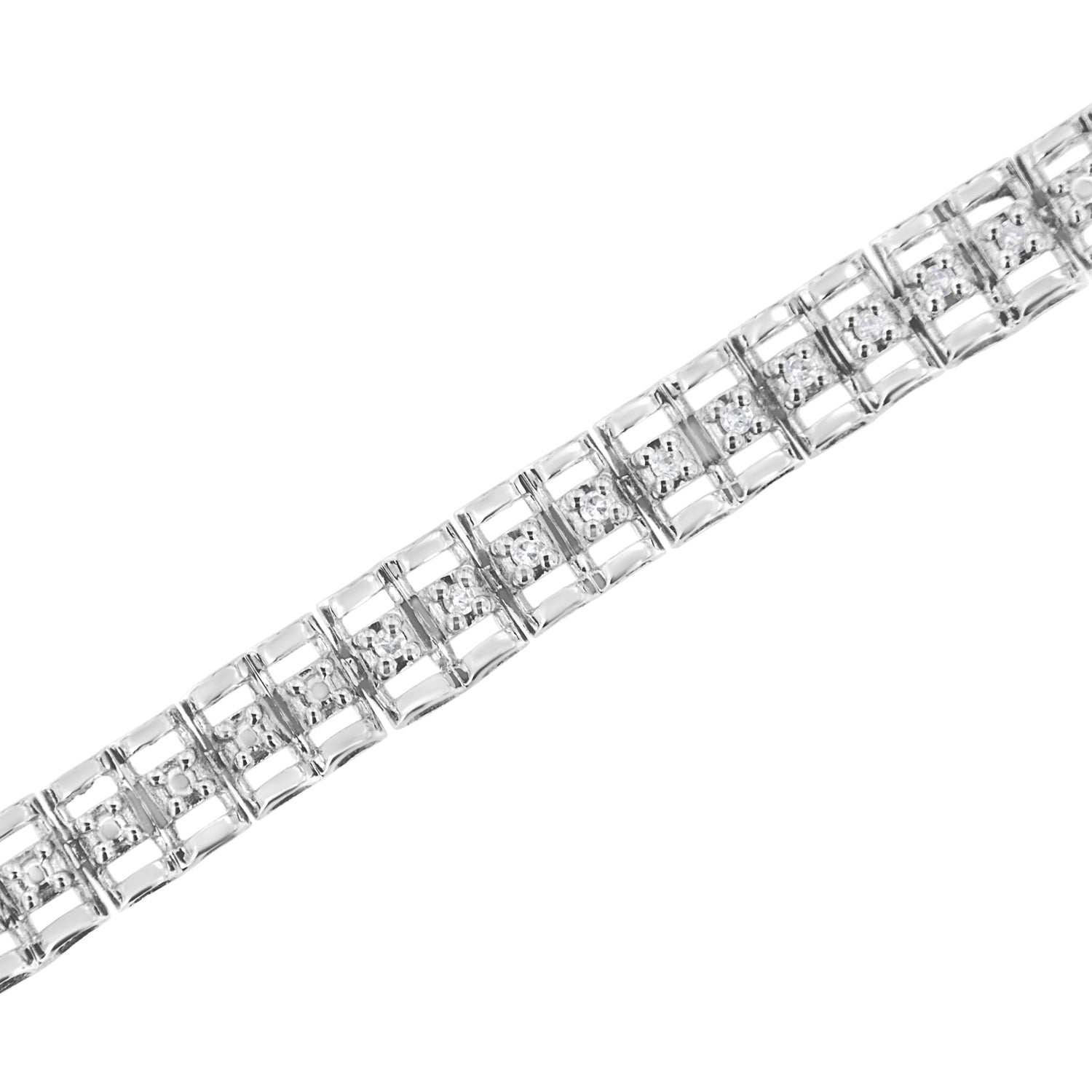 .925 Sterling Silver 1/10 Cttw Diamond Double-Link 7" Rolex Tennis Bracelet (I-J Color, I3 Clarity)  DestGlow