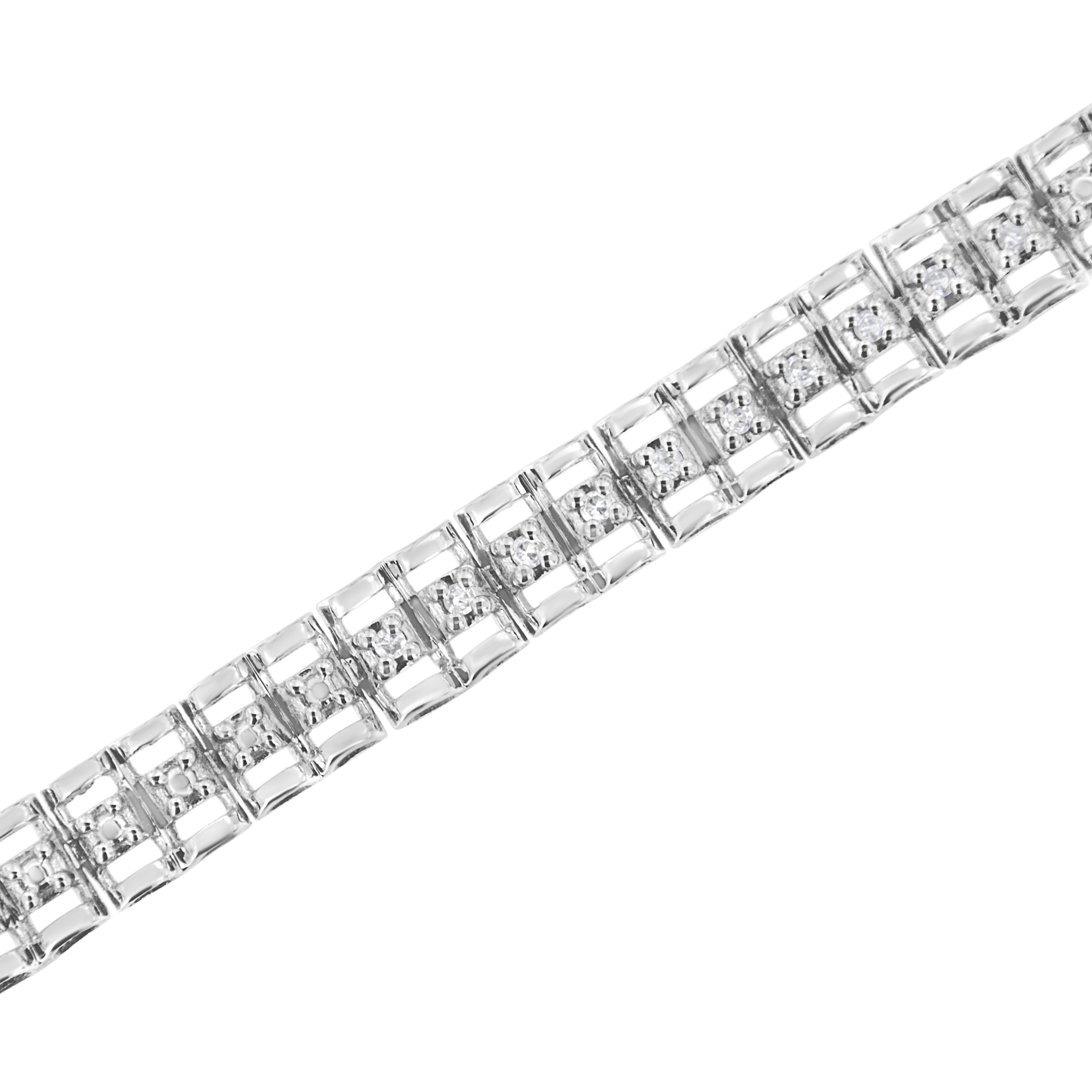 .925 Sterling Silver 1/10 Cttw Diamond Double-Link 7" Rolex Tennis Bracelet (I-J Color, I3 Clarity)  DestGlow