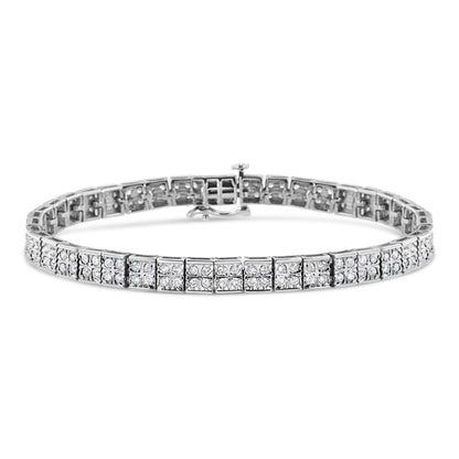 .925 Sterling Silver 2 Cttw Prong Set Round-Cut Diamond 4 Stone Box Link Bracelet (I-J Color, I3 Clarity) - 7.25" by Bids.com