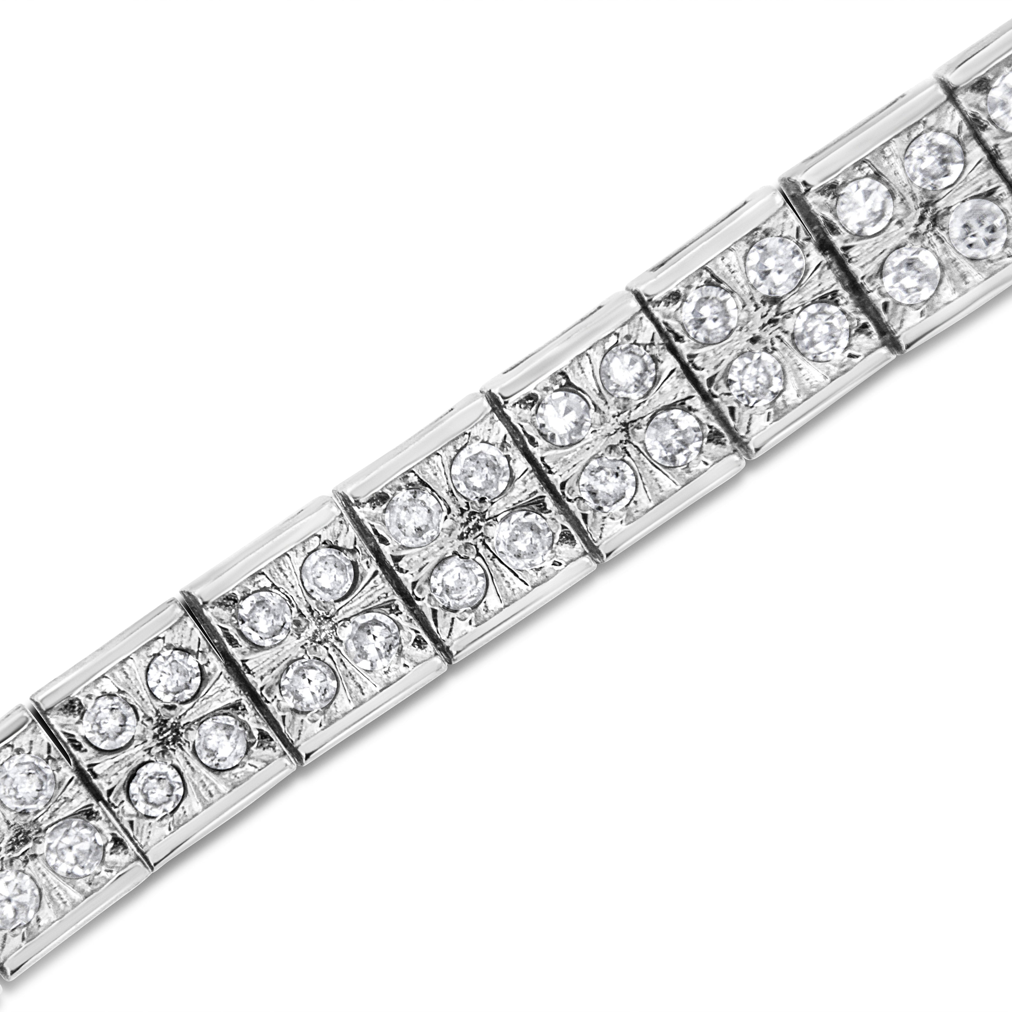 .925 Sterling Silver 2 Cttw Prong Set Round-Cut Diamond 4 Stone Box Link Bracelet (I-J Color, I3 Clarity) - 7.25" by Bids.com