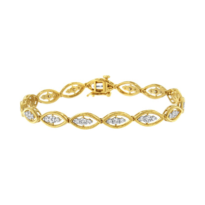 10K Yellow Gold Plated .925 Sterling Silver 1 cttw Prong Set Round-Cut Diamond Link Bracelet (J-K Color, I1-I2 Clarity) - 7.25" by Bids.com