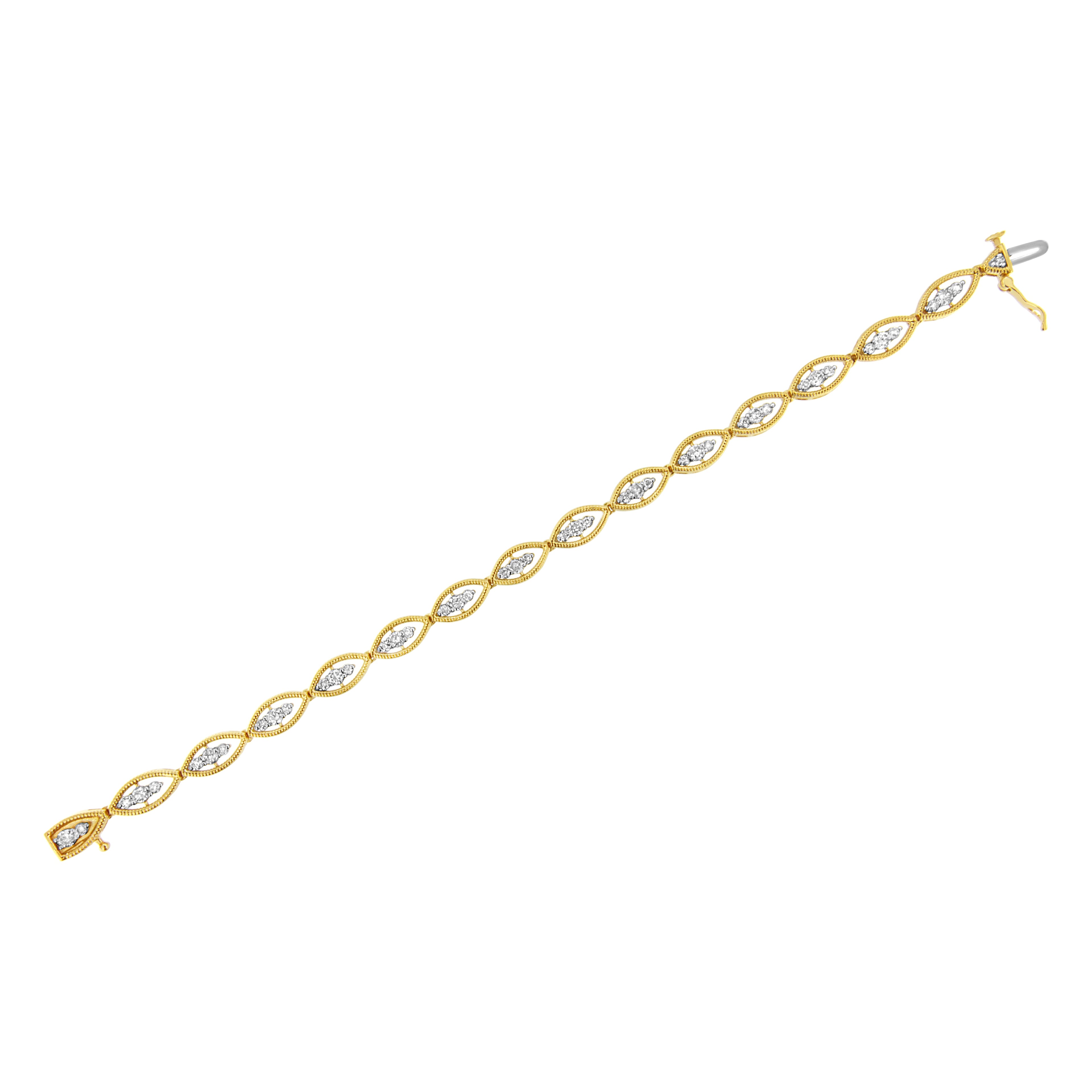 10K Yellow Gold Plated .925 Sterling Silver 1 cttw Prong Set Round-Cut Diamond Link Bracelet (J-K Color, I1-I2 Clarity) - 7.25" by Bids.com