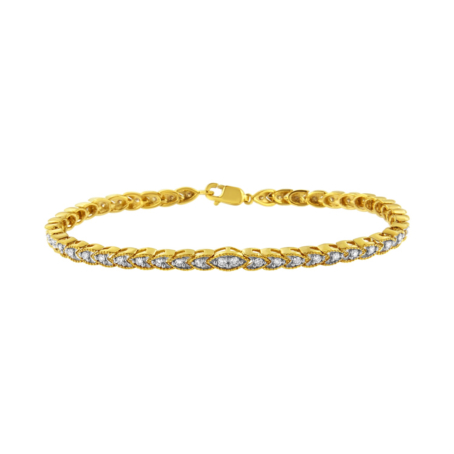 10K Yellow Gold Plated .925 Sterling Silver 1 cttw Prong-Set Diamond Pear Shape Link Bracelet (I-J Color, I1-I2 Clarity) - 7.25" by Bids.com