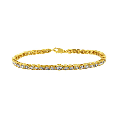 10K Yellow Gold Plated .925 Sterling Silver 1 cttw Prong-Set Diamond Pear Shape Link Bracelet (I-J Color, I1-I2 Clarity) - 7.25" by Bids.com