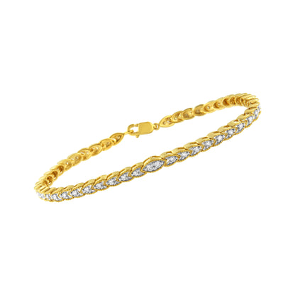 10K Yellow Gold Plated .925 Sterling Silver 1 cttw Prong-Set Diamond Pear Shape Link Bracelet (I-J Color, I1-I2 Clarity) - 7.25" by Bids.com