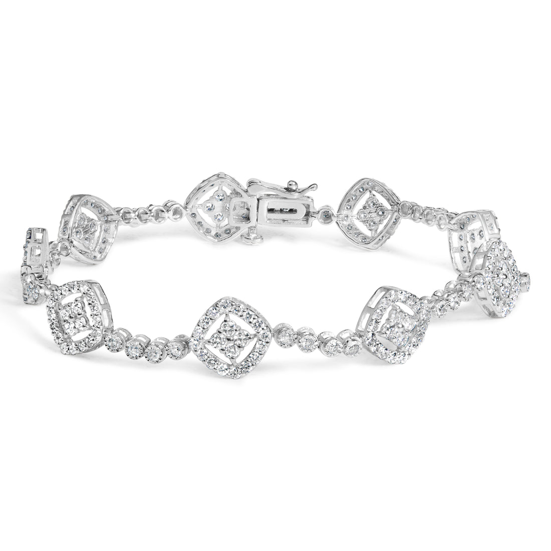 .925 Sterling Silver 3.0 Cttw Diamond Halo Square Shape Link Bracelet (I-J Color, I3 Clarity) - 7.25" by Bids.com