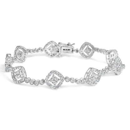 .925 Sterling Silver 3.0 Cttw Diamond Halo Square Shape Link Bracelet (I-J Color, I3 Clarity) - 7.25" by Bids.com
