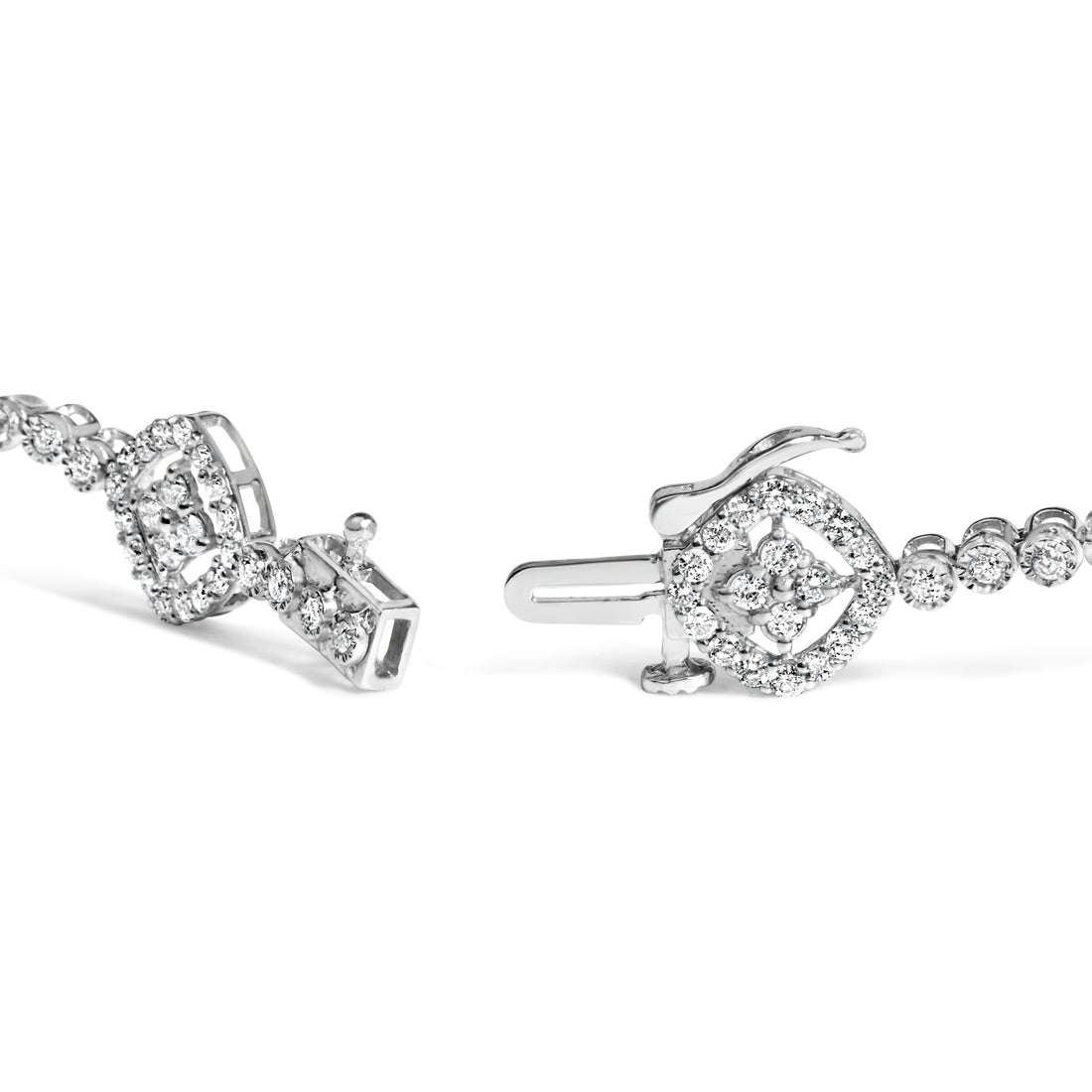 .925 Sterling Silver 3.0 Cttw Diamond Halo Square Shape Link Bracelet (I-J Color, I3 Clarity) - 7.25" by Bids.com