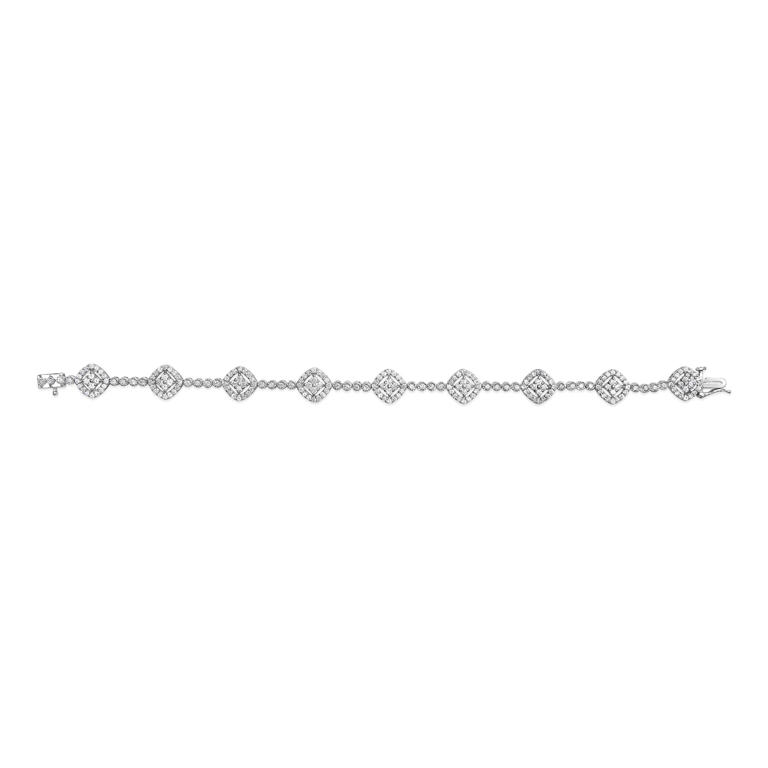 .925 Sterling Silver 3.0 Cttw Diamond Halo Square Shape Link Bracelet (I-J Color, I3 Clarity) - 7.25" by Bids.com