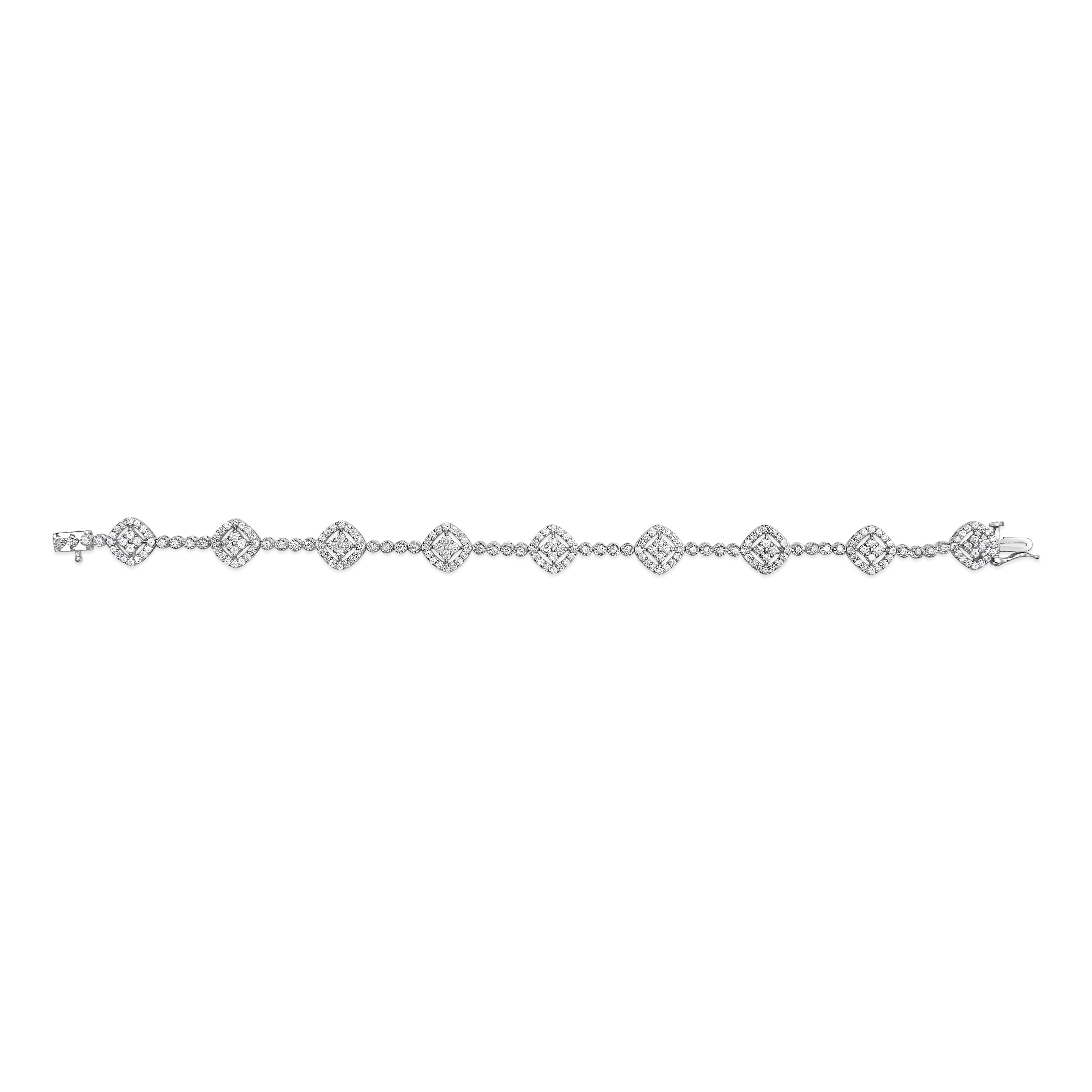 .925 Sterling Silver 3.0 Cttw Diamond Halo Square Shape Link Bracelet (I-J Color, I3 Clarity) - 7.25" by Bids.com