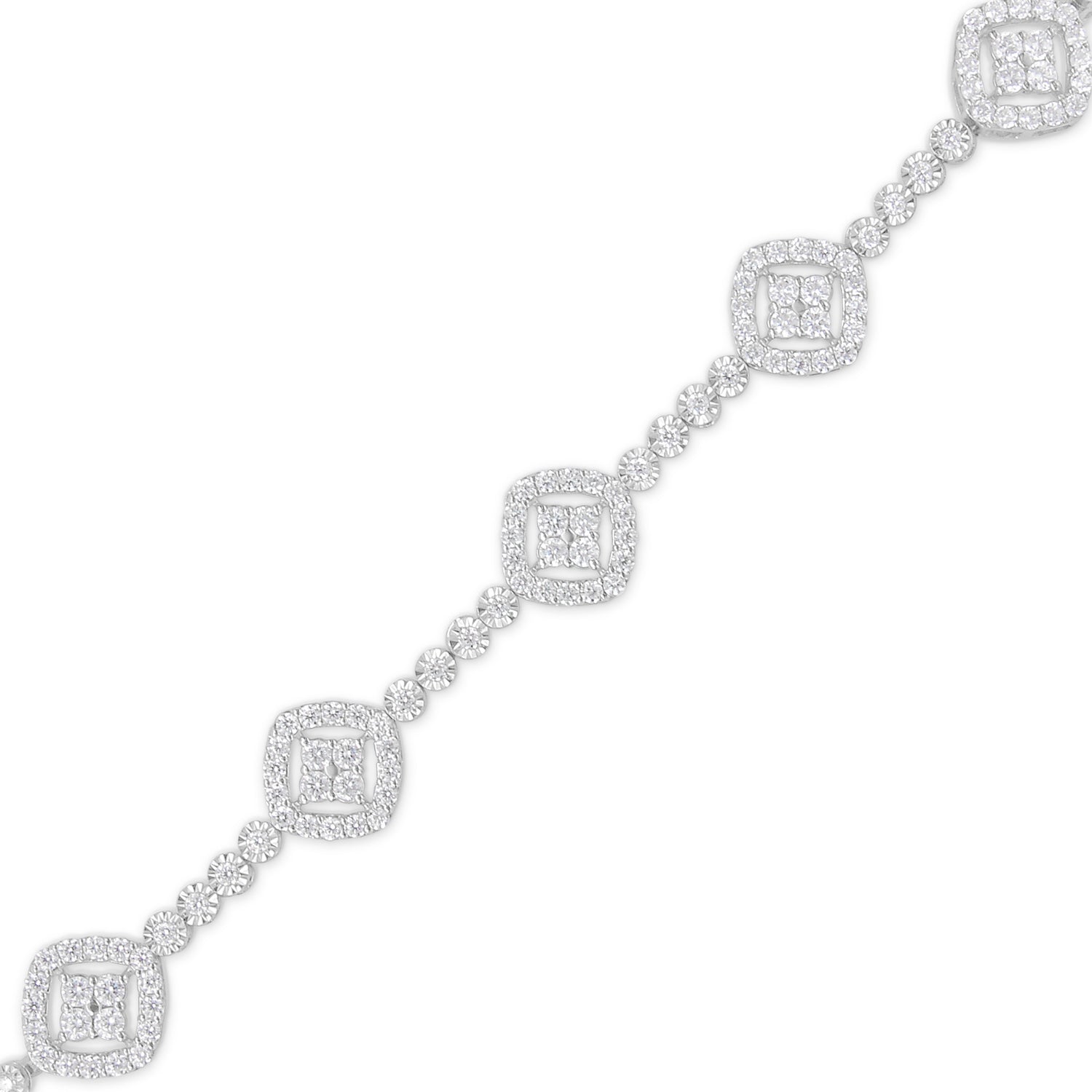 .925 Sterling Silver 3.0 Cttw Diamond Halo Square Shape Link Bracelet (I-J Color, I3 Clarity) - 7.25" by Bids.com