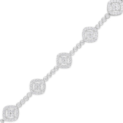 .925 Sterling Silver 3.0 Cttw Diamond Halo Square Shape Link Bracelet (I-J Color, I3 Clarity) - 7.25" by Bids.com