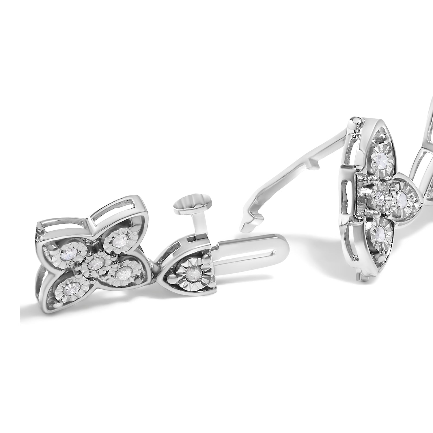 .925 Sterling Silver 1.0 cttw Miracle-Set Diamond 4 Leaf Clover Link Bracelet (I-J Clarity, I3 Color) - Size 7.25"  DestGlow