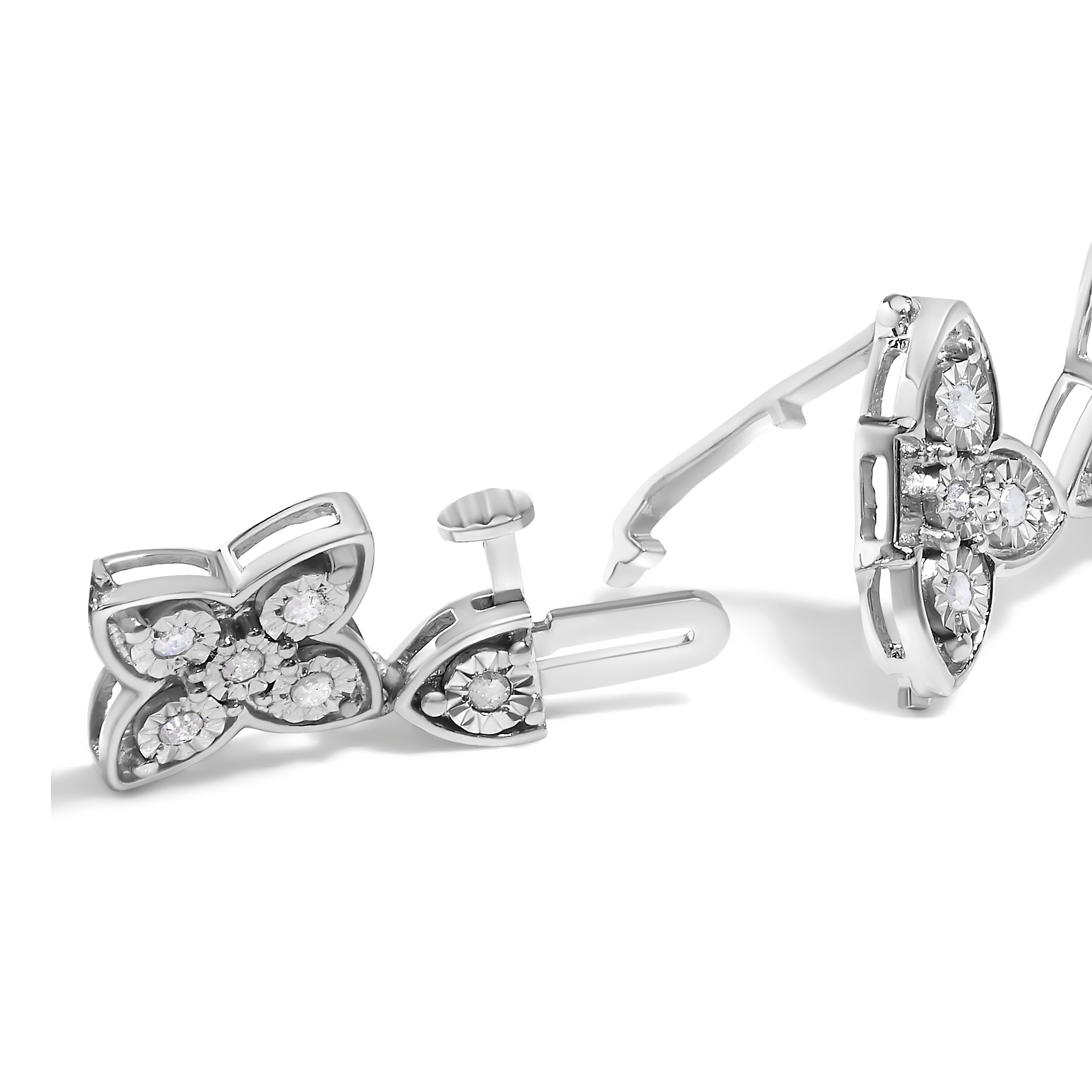 .925 Sterling Silver 1.0 cttw Miracle-Set Diamond 4 Leaf Clover Link Bracelet (I-J Clarity, I3 Color) - Size 7.25"  DestGlow