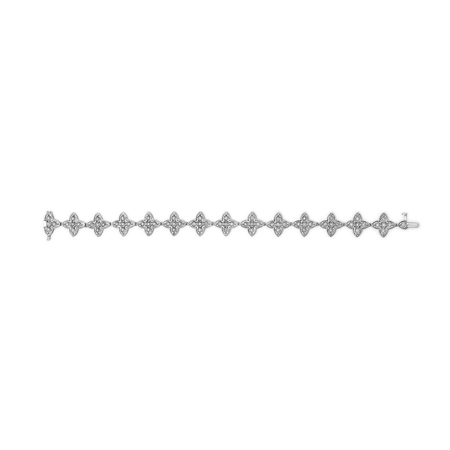.925 Sterling Silver 1.0 cttw Miracle-Set Diamond 4 Leaf Clover Link Bracelet (I-J Clarity, I3 Color) - Size 7.25"  DestGlow