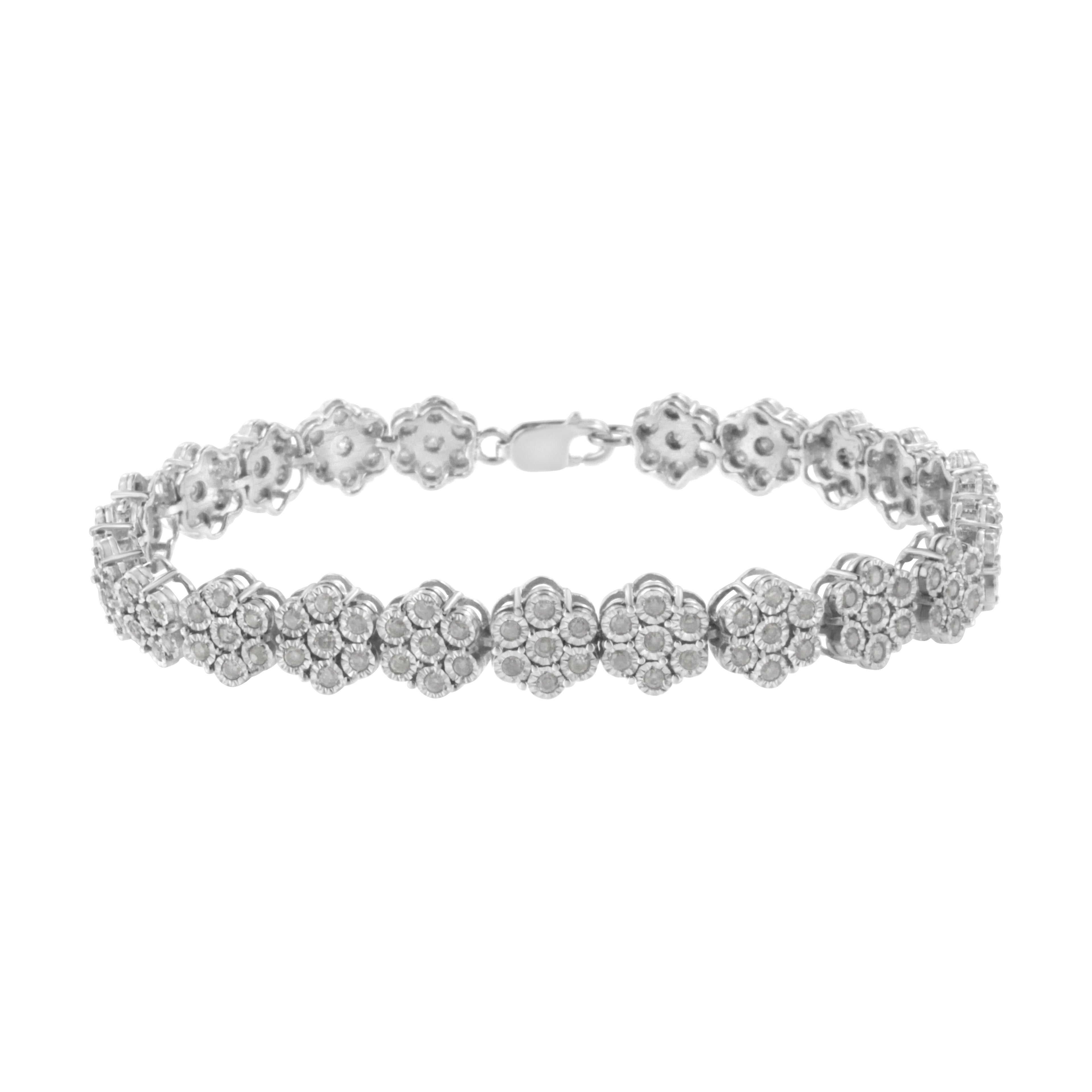 .925 Sterling Silver 2.0 cttw Diamond 7 Stone Floral Cluster Link Bracelet (I-J Color, I3 Clarity) -7.25" by Bids.com