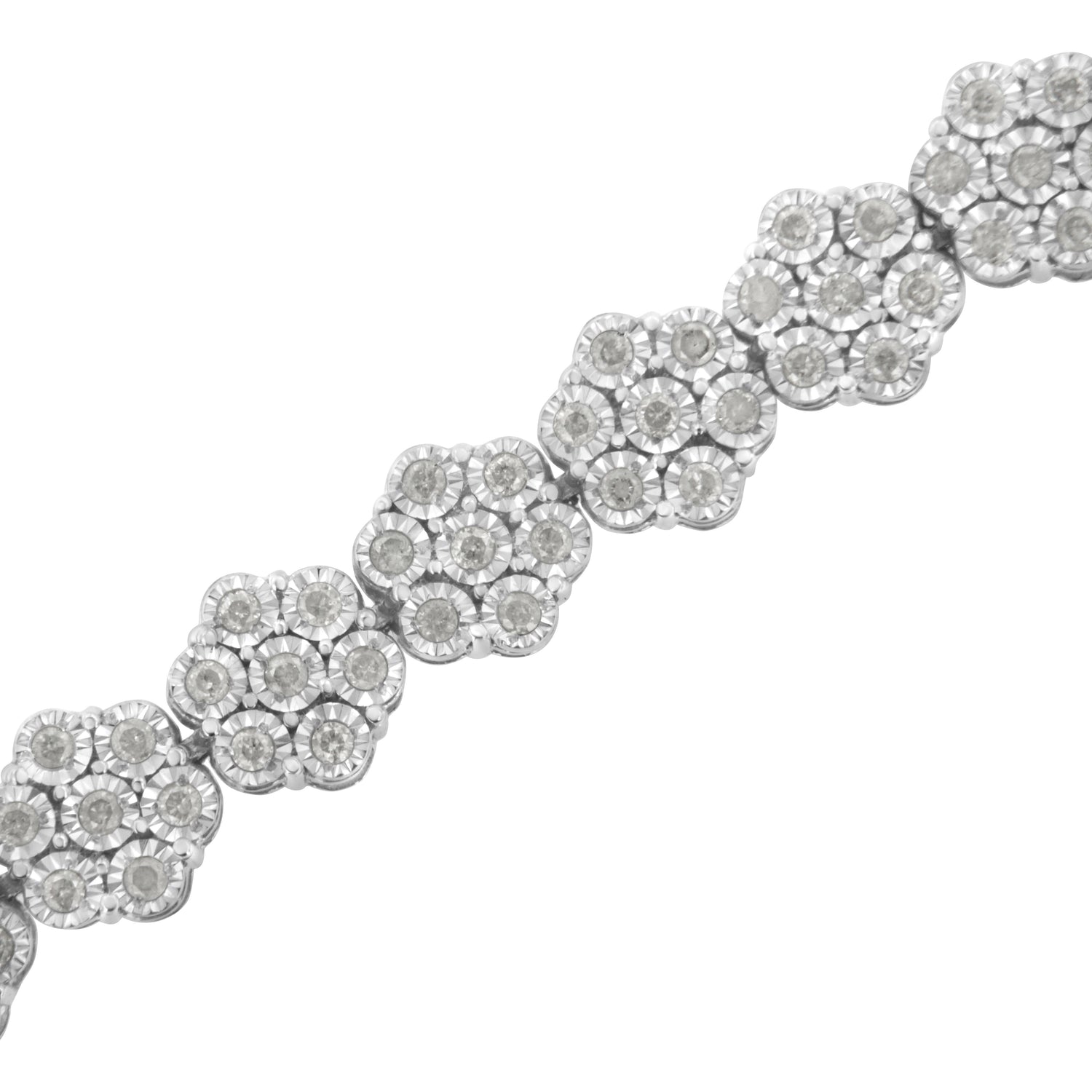 .925 Sterling Silver 2.0 cttw Diamond 7 Stone Floral Cluster Link Bracelet (I-J Color, I3 Clarity) -7.25" by Bids.com