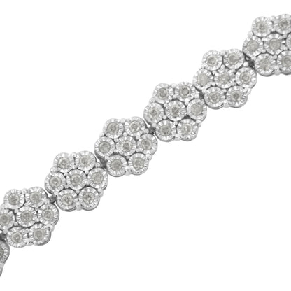 .925 Sterling Silver 2.0 cttw Diamond 7 Stone Floral Cluster Link Bracelet (I-J Color, I3 Clarity) -7.25" by Bids.com