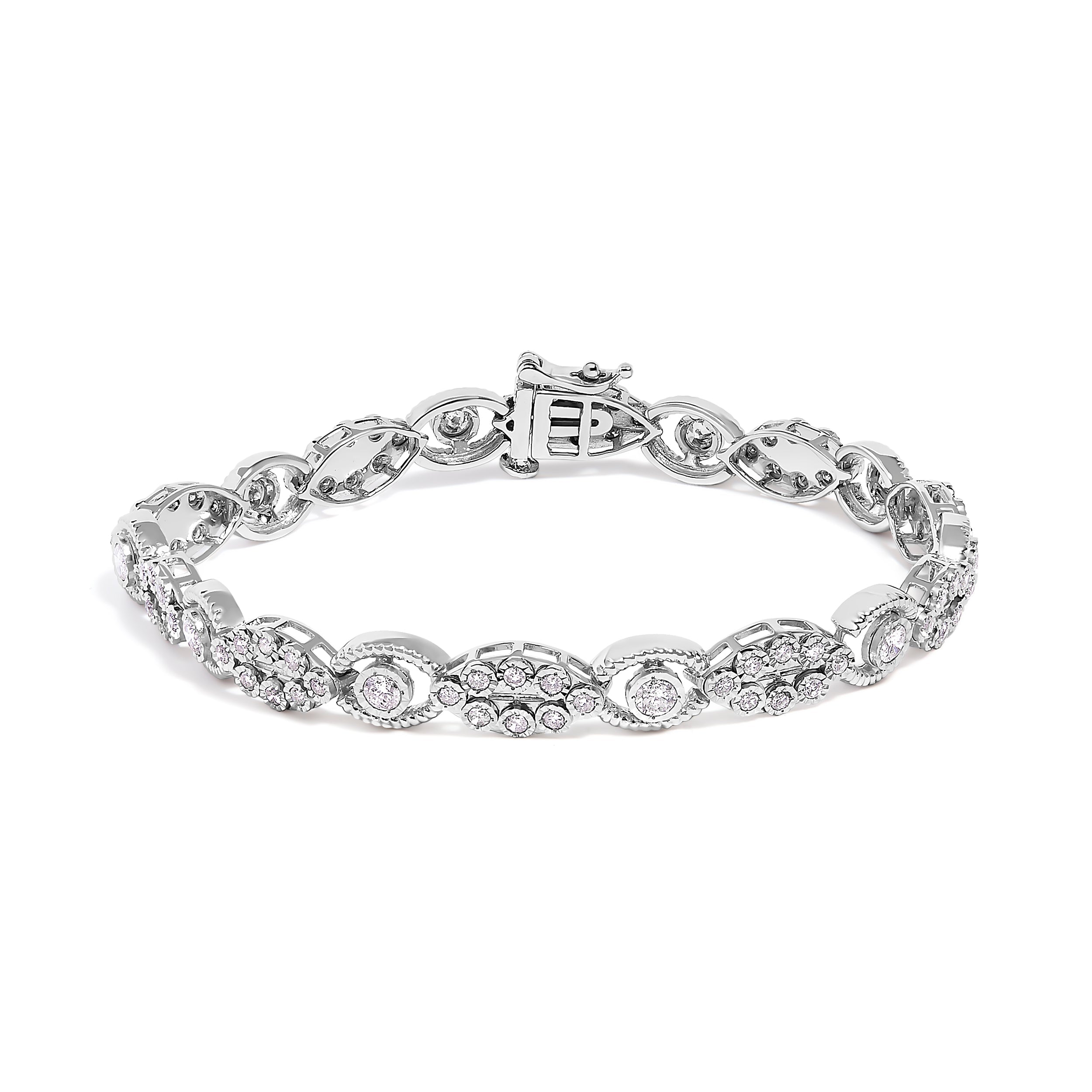 10K White Gold 2.0 Cttw Diamond Milgrain Cluster Link Bracelet  DestGlow