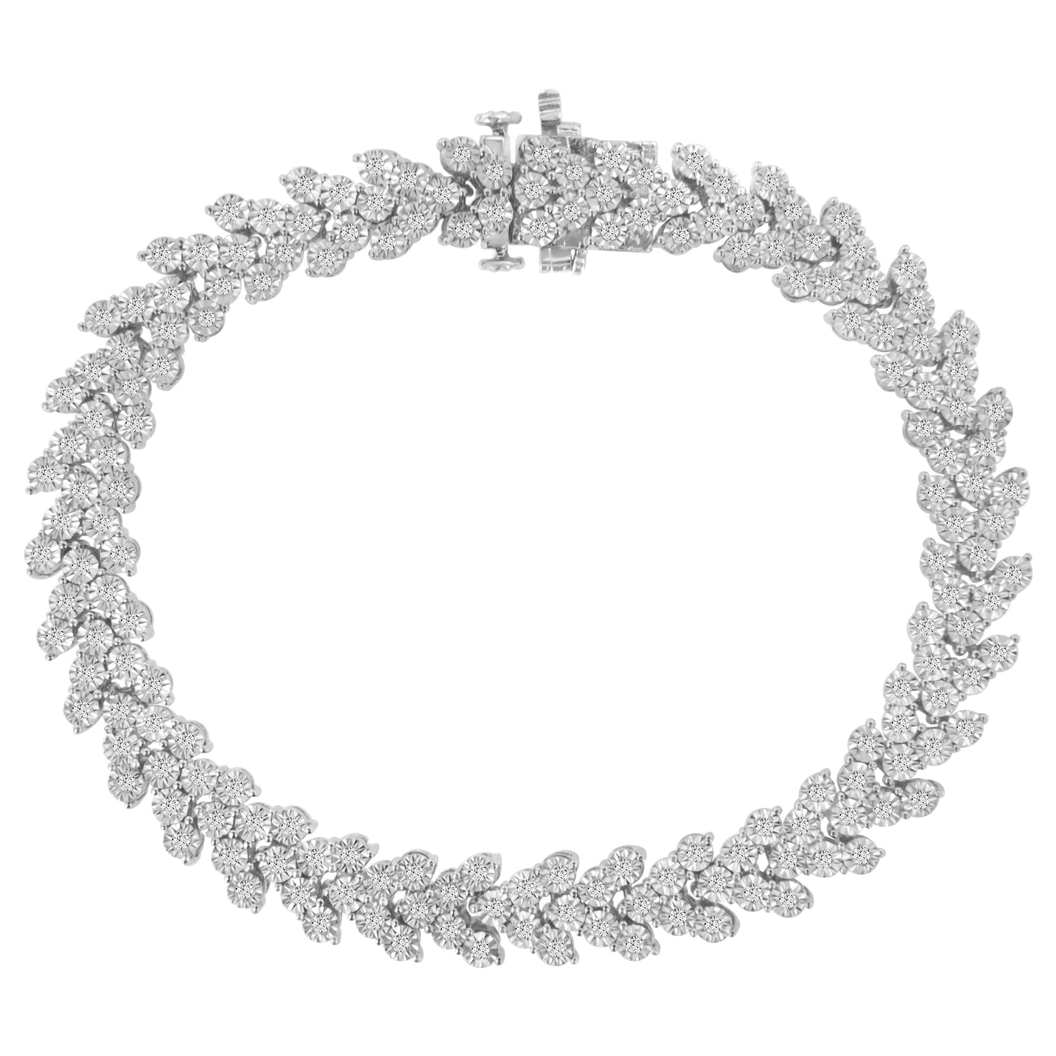 .925 Sterling Silver 2.00 Cttw Miracle Set Diamond Laurel Wreath Link Bracelet (I-J color, I3 clarity) - 7.25"  DestGlow